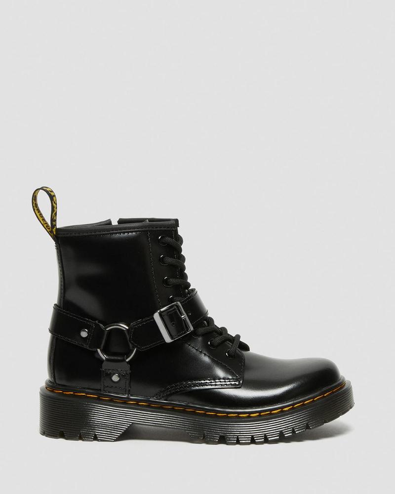 Dr Martens Junior 1460 Harness Leren Vrijetijdslaarzen Kinderen Zwart | NL 162UZG